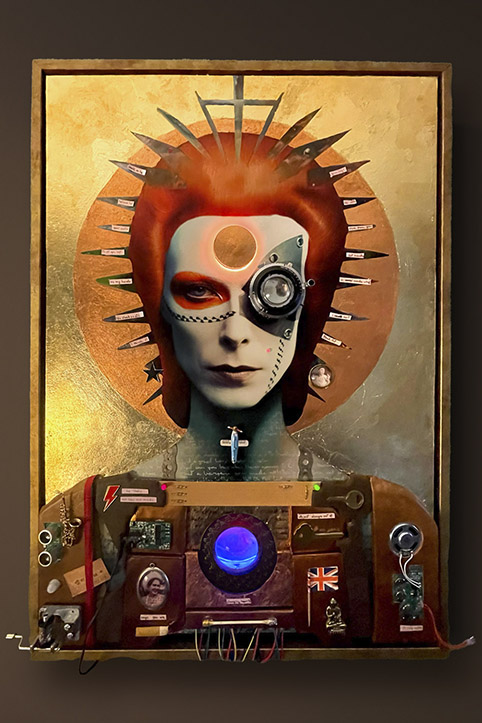 Cut-Up Immortality — interactive electronic David Bowie sculpture by Alex Mayhew (LEX) inspired by Bowie cut-up technique, Bowie Bots series