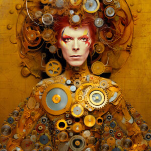 Bowzantine Angel — limited-edition David Bowie Aladdin Sane metallic fine art print by Alex Mayhew (LEX), Bowie Bots series, archival giclee