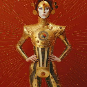 Kabuki Bowie — David Bowie cybernetic portrait by Alex Mayhew (LEX), mixed-media digital montage, Bowie Bots series, Aladdin Sane inspired