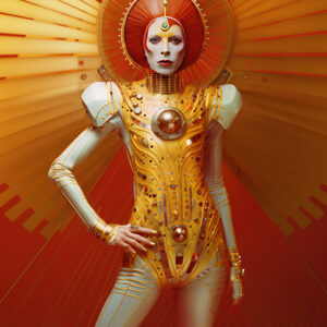 Golden Angel (The Devine Aviator) — David Bowie Starman tribute metallic fine art print by Alex Mayhew (LEX), Bowie Bots series